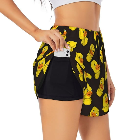 Salouo cute duck Print Women's 2 in 1 Running Shorts Double-Layer Shorts Athletic Workout Gym Yoga Shorts Running Shorts for Women-Medium