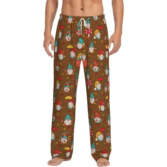 Salouo cute gnome Pumpkin Print Pajama Pants for Men, Lounge Pants Elastic Waistband Casual Men's sleepwear Loungewear Sleep Pajama Pant -X-Large