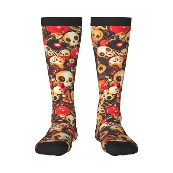 Salouo cute record music Skull Print Women's Men's Ankle Socks 1-pack Casual Athletic Socks for Unisex Adult Moisture-Wicking Socks for Daily Wear/Running/Sport