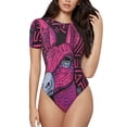 thumbnail image 1 of Salouo ink Donkey Pop Art for Women's Short Sleeve Bodysuit,Sexy Bodysuits One Piece Round Neck Bodysuit Shapewear Tummy Control-Large, 1 of 7