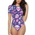 thumbnail image 1 of Salouo mushroom rainbow color Skull for Women's Short Sleeve Bodysuit,Sexy Bodysuits One Piece Round Neck Bodysuit Shapewear Tummy Control-X-Large, 1 of 7