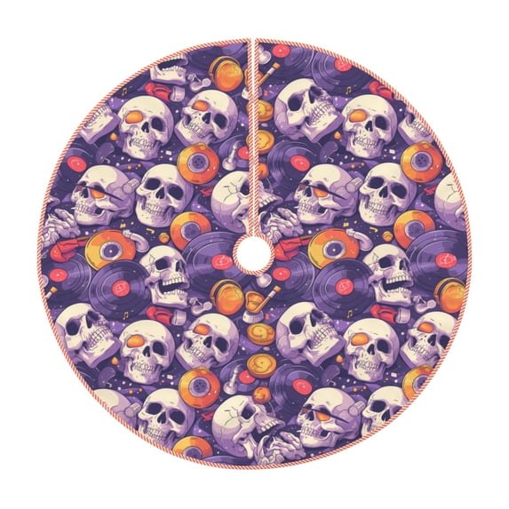 Salouo music Skull record Christmas Tree Skirt 36" Farmhouse Christmas Decorations Snowman Xmas Tree Skirt Tree Mat for Holiday Party Decor
