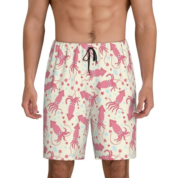 Salouo pink Octopus Pattern Men's Sleep Pajama Shorts,Pajama Bottoms Elastic Waistband Sleep Pajama Short PJ Shorts for Men-Large