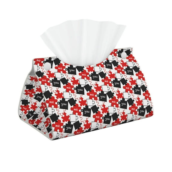 Salouo puzzle elements with the words me you Pattern Long Tissue Box Cover Rectangular–Plus Size Tissue Box Holder Modern LeatheLarge Tissue Holder for Bathroom Car & Office Decor