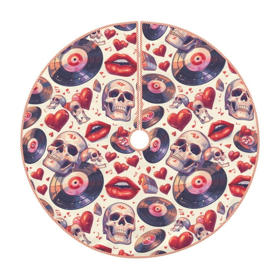 Salouo record rock Skull lips Christmas Tree Skirt 30" Farmhouse Christmas Decorations Snowman Xmas Tree Skirt Tree Mat for Holiday Party Decor