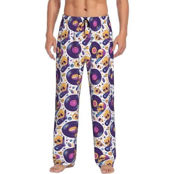 Salouo record rock Skull star Print Pajama Pants for Men, Lounge Pants Elastic Waistband Casual Men's sleepwear Loungewear Sleep Pajama Pant -Small