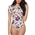 thumbnail image 1 of Salouo rock Skull record Retro for Women's Short Sleeve Bodysuit,Sexy Bodysuits One Piece Round Neck Bodysuit Shapewear Tummy Control-XX-Large, 1 of 7
