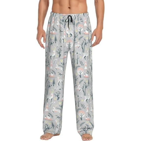 Salouo white Moose winter tree Print Pajama Pants for Men, Lounge Pants Elastic Waistband Casual Men's sleepwear Loungewear Sleep Pajama Pant -Small