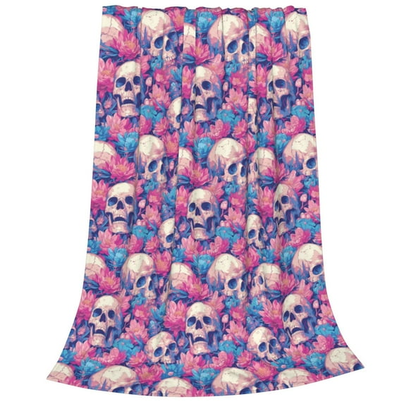 Salouo white Skull blue flower Print Bed Blankets,Flannel Blanket Comfortable Air Conditioning Blanket Lightweight Blanket for Sofa Bed Travel & Couch -40"x30"