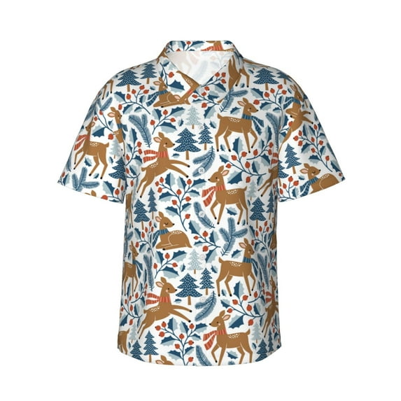 Salouo winter Scarf deer for Hawaiian Shirt for Men,Summer Beach Casual Short Sleeve Button Down Shirts Men's Regular-Fit Short-Sleeve Print Shirt -Small