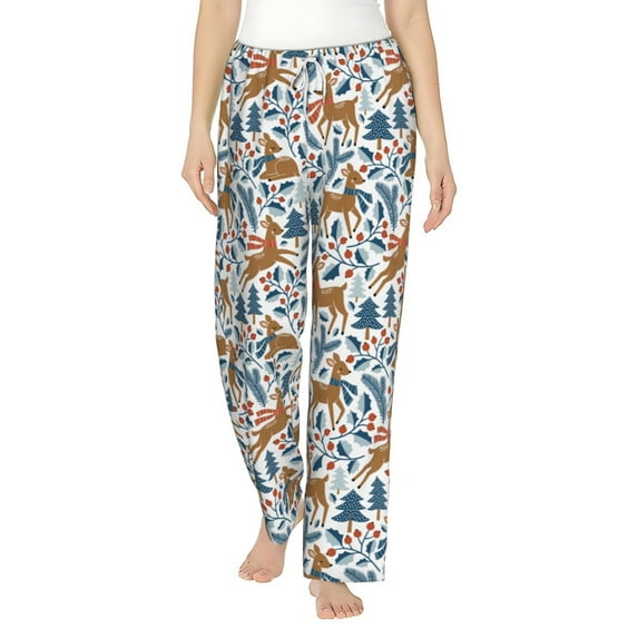 Salouo winter Scarf deer Print Women's Pajama Pants Casual Loose Sweatpants PJs Flowy Pants Drawstring Palazzo for Women Wide Leg Pants Lounge Pajama -XX-Large