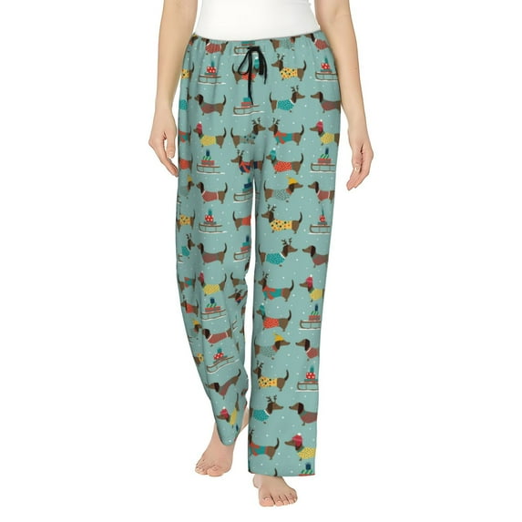 Salouo winter ski Dachshund Print Women's Pajama Pants Casual Loose Sweatpants PJs Flowy Pants Drawstring Palazzo for Women Wide Leg Pants Lounge Pajama -Large