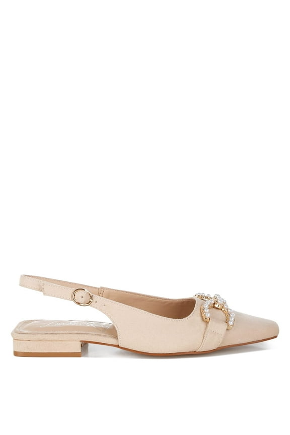 Salova Pearl-Studded Horsebit Womens Flats