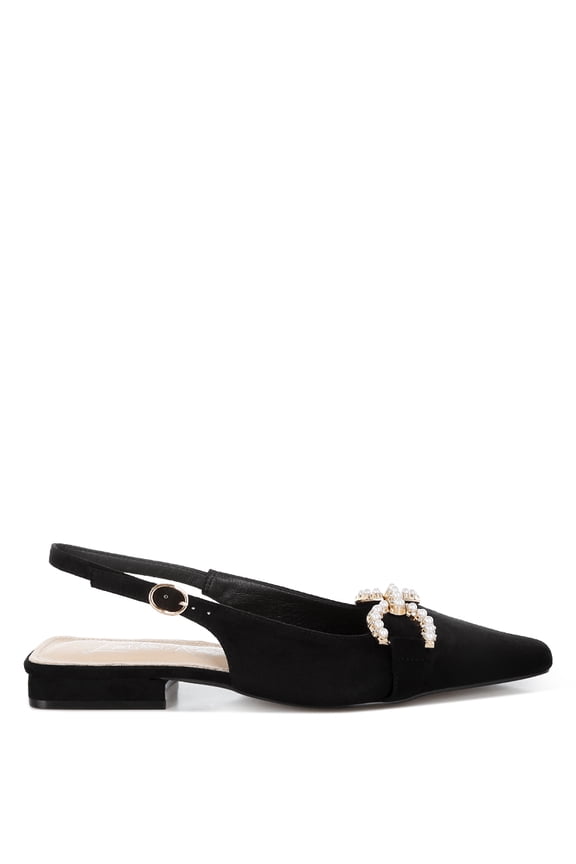 Salova Pearl-Studded Horsebit Womens Flats