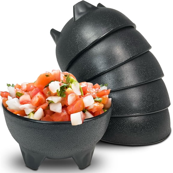 Salsa Bowls  6 Pack (Black), 13oz BPA FREE Small Bowl Unbreakable Mexican Molcajete Chips Guacamole, Serving Dish, Sauce Cup, Side bowl, Snack, Chips, Dip, Nuts, Candy, Ice Cream, Party Use