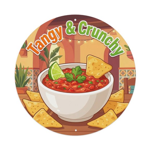 Salsa Chips Vintage Gourmet Food Vintage Metal Tin Sign Plaque Wall Decor for Cafe, Club, Garden Round Metal Poster 8x8Inch