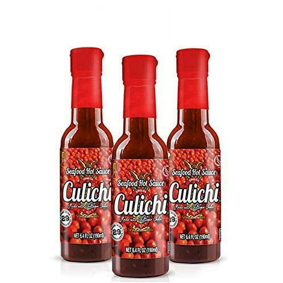 Salsa Culichi, Official Seafood Hot Sauce, Made With The Famously Known "Red Gold" Chiltepin Chili (Authentic Mexican Salsa) (3 Bottles)