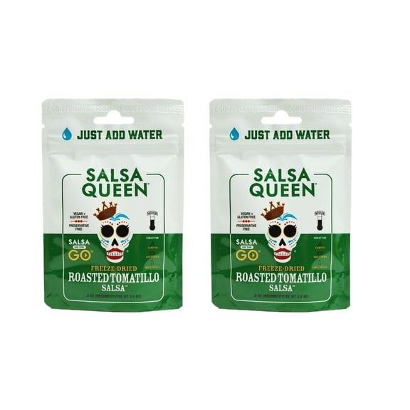 Salsa Queen Gourmet Freeze-Dried Roasted Tomatillo Salsa | Fresh Ingredients | 3+ year life | No Refrigeration Needed | Vegan, Keto, and Gluten Free | Camping, Travel, Outdoors, Space Travel