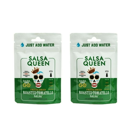 Salsa Queen Gourmet Freeze-Dried Roasted Tomatillo Salsa | Fresh Ingredients | 3+ year life | No Refrigeration Needed | Vegan, Keto, and Gluten Free | Camping, Travel, Outdoors, Space Travel