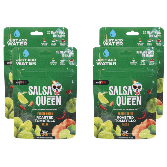 Salsa Queen Gourmet Freeze-Dried Roasted Tomatillo Salsa | Fresh Ingredients | 3+ year life | No Refrigeration Needed | Vegan, Keto, and Gluten Free | Camping, Travel, Outdoors, Space Travel