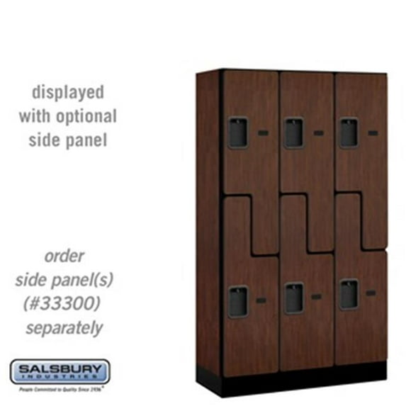 Salsbury 12 in. x 5 ft. x 15 in. 3 Wide Double Tier S Style Designer Wood Locker - Mahogany