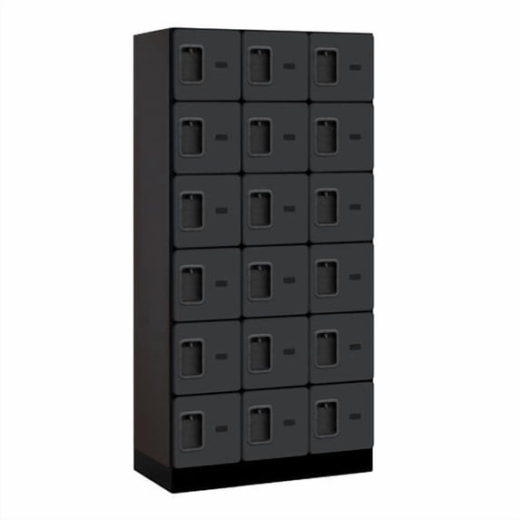 12" Wide Six Tier Box Style Designer Wood Locker - 3 Wide - 6 Feet High - 21 Inches Deep - Black