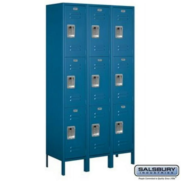 15" Wide Triple Tier Standard Metal Locker - 3 Wide - 6 Feet High - 15 Inches Deep - Blue - Unassembled