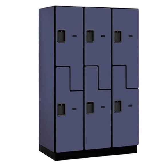 Salsbury 27361BLU Extra Wide Designer Wood Locker Double Tier S Style - 3 Wide - 6 Feet High - 21 Inches Deep - Blue