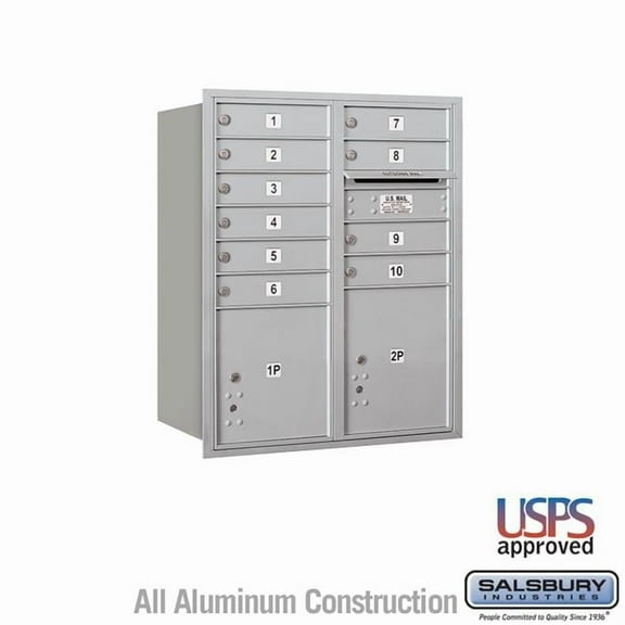 Salsbury Industries  31.125 x 37.875 x 16.5 in. Recessed Mounted 4C Horizontal Mailbox - Rear Loading - USPS Access, Aluminum