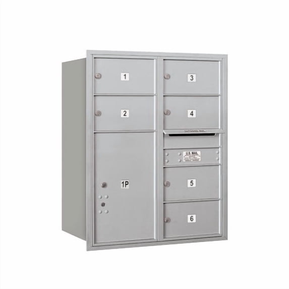 Salsbury Industries Recessed Private 8 Door Rear Load 4C Horizontal Mail Center with 1 Parcel Locker