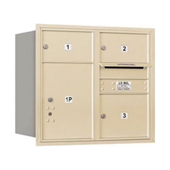 Salsbury 3707D-03SRU 4C Horizontal Mailbox 7 Door High Unit - 27 Inches - Double Column - 2 Mb2 Doors - 1 Mb3 Door - 1 Pl5 - Sandstone - Rear Loading - Usps Access