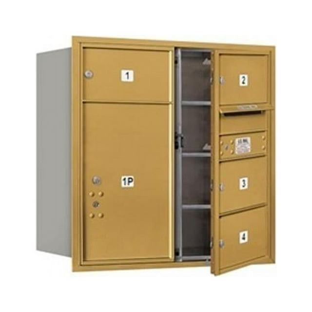 Salsbury 3708D-04GFU 4C Horizontal Mailbox 8 Door High Unit - 30.50 Inches - Double Column - 4 Mb2 Doors - 1 Pl6 - Gold - Front Loading - Usps Access