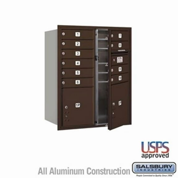 Salsbury 3710DA-10ZFU 37. 5 in. Recessed Mounted 4C Horizontal Mailbox - 10 Door High Unit- Double Column - 10 MB1 Doors with 1 PL 4 & 1PL 4.5 - Bronze - Front Loading - USPS Access