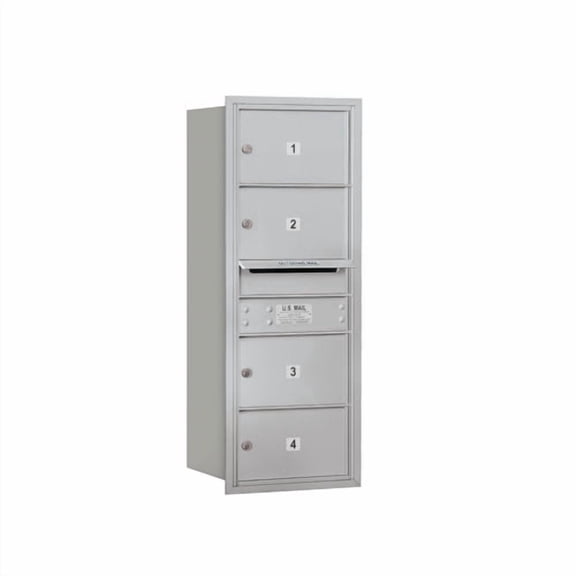 Salsbury Industries Recessed Private 5 Door Rear Load 4C Horizontal Mail Center with 1 Parcel Locker