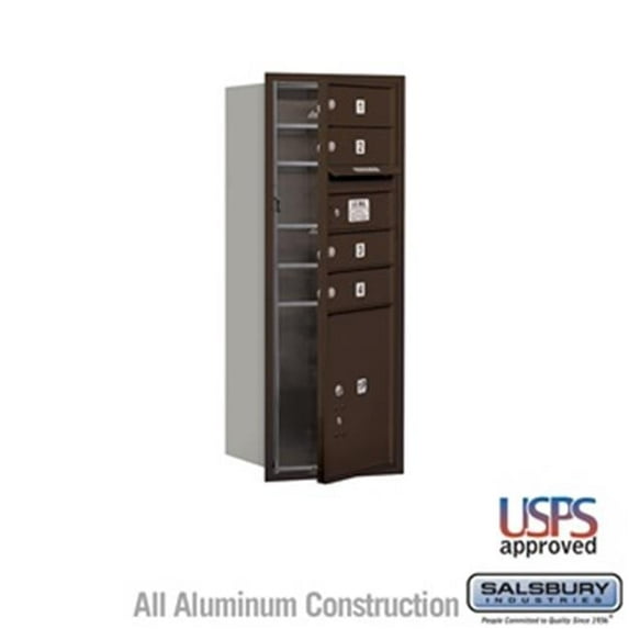 Salsbury 3710SA-04ZFU 37. 5 in. Recessed Mounted 4C Horizontal Mailbox - 10 Door High Unit- Single Column - 4 MB1 Doors with 1 PL4.5 - Bronze - Front Loading - USPS Access