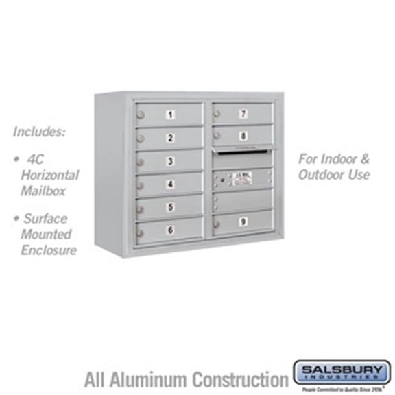 Salsbury 3806D-09AFU 24-0.62 in. 6 Door High Unit Double Column 9 MB1 Doors Front Loading Surface Mounted 4C Horizontal Mailbox Unit, Aluminum - USPS Access
