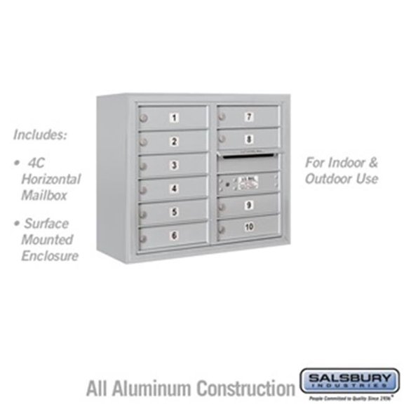 Salsbury 3806D-10AFU 24-0.62 in. 6 Door High Unit Double Column 10 MB1 Doors Front Loading Surface Mounted 4C Horizontal Mailbox Unit, Aluminum - USPS Access