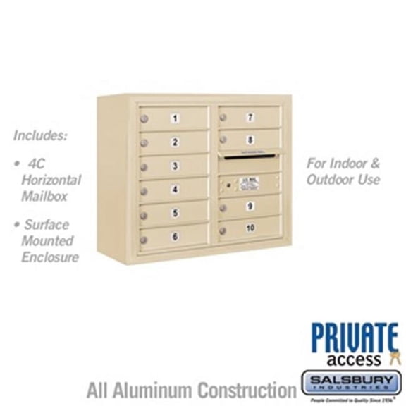 Salsbury 3806D-10SFP 24-0.62 in. 6 Door High Unit Double Column 10 MB1 Doors Front Loading Surface Mounted 4C Horizontal Mailbox Unit, Sandstone - Private Access