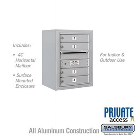 Salsbury 3806S-04AFP 24-0.62 in. 6 Door High Unit Single Column 4 MB1 Doors Front Loading Surface Mounted 4C Horizontal Mailbox Unit, Aluminum - Private Access