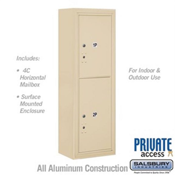 Salsbury 3811S-2PSFP 42-0.125 in. 11 Door High Unit Single Column Stand Alone Parcel Locker 1 PL5 & 1 PL6 Front Loading Surface Mounted 4C Horizontal Mailbox Unit, Sandstone - Private Access