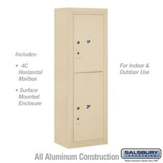 Salsbury 3811S-2PSFU 42-0.125 in. 11 Door High Unit Single Column Stand Alone Parcel Locker 1 PL5 & 1 PL6 Front Loading Surface Mounted 4C Horizontal Mailbox Unit, Sandstone - USPS Access
