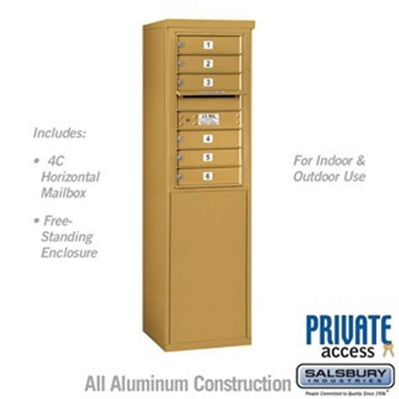 Salsbury 3908S-06GFP 58 - 0.75 in. 8 Door High Unit Single Column 6 MB1 Doors Front Loading Free Standing 4C Horizontal Mailbox Unit, Gold - Private Access