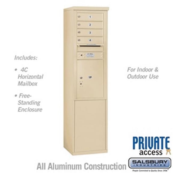 Salsbury 3911S-04SFP 69 - 0.25 in. 11 Door High Unit Single Column 4 MB 1 Doors & 1 PL5 Front Loading Free Standing 4C Horizontal Mailbox Unit, Sandstone - Private Access