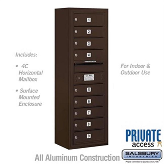 11 Door High Surface Mounted 4C Horizontal Mailbox with 9 Doors in Bronze with Private Access