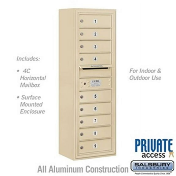 Salsbury 42 - 0.125 in. 11 Door High Unit Single Column 9 MB1 Doors Front Loading Surface Mounted 4C Horizontal Mailbox Unit - Sandstone