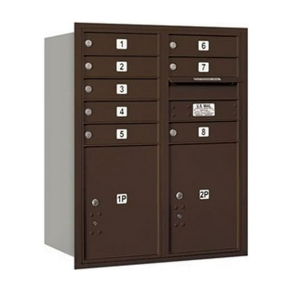 Salsbury 4C Horizontal Mailbox 10 Door High Unit - 37.50 Inches - Double Column - 8 Mb1 Doors - 2 Pl5S - Bronze - Rear Loading - Usps Access