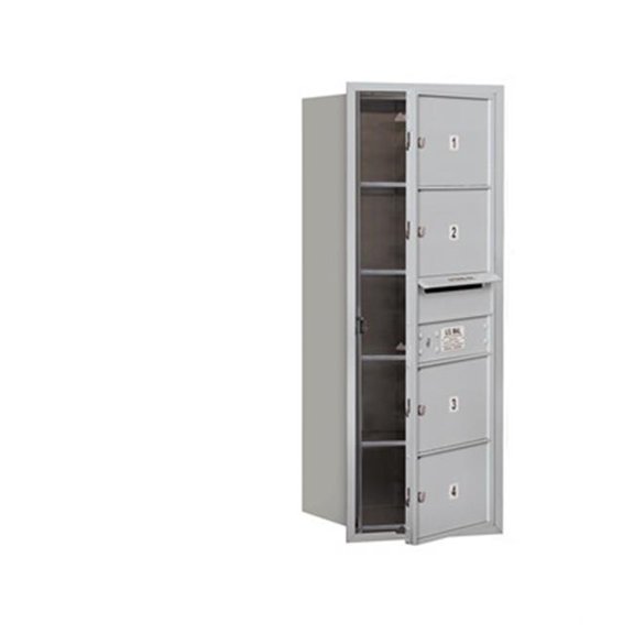 10 Door High Recessed Mounted 4C Horizontal Mailbox with 4 Doors and 1 Parcel Locker in Aluminum with Private Access - Front Loading