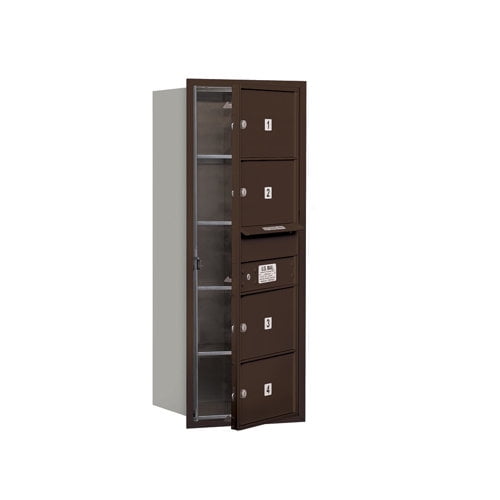 Salsbury Industries Recessed Private 5 Door Front Load 4C Horizontal Mail Center with 1 Parcel Locker