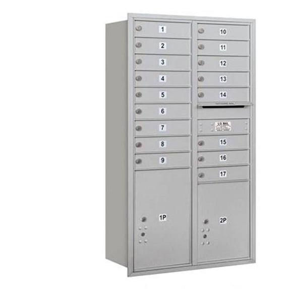 Salsbury 4C Horizontal Mailbox Includes Master Commercial Locks - 15 Door High Unit - 55 Inches - Double Column - 17 Mb1 Doors - 1 Pl5 And 1 Pl6 - Aluminum - Rear Loading - Private Access