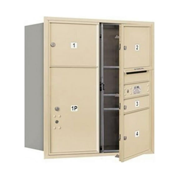 Salsbury 4C Horizontal Mailbox Includes Master Commercial Locks - 9 Door High Unit - 34 Inches - Double Column - 1 Mb1 Door - 3 Mb3 Doors - 1 Pl6 - Sandstone - Front Loading - Private Access